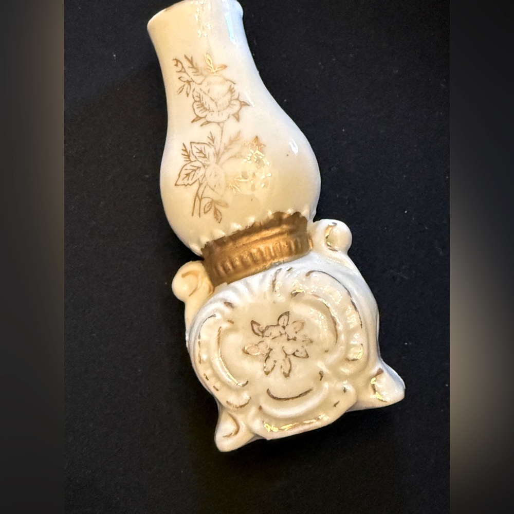 Antique porcelain lamp with gold floral design and highlights made in Japan EUC